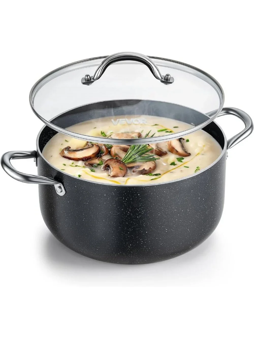 8-Quart Nonstick Aluminum Stock Pot with Glass Lid - PFOA-Free, Induction